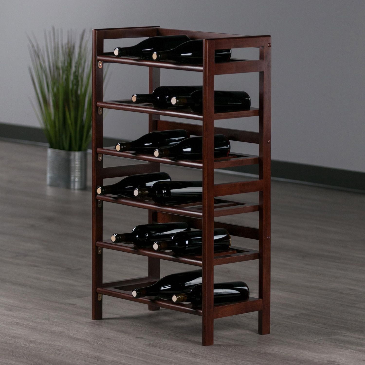Winsome Silvi Wine Rack, 30-Bottle, - 6-Tier Walnut finish