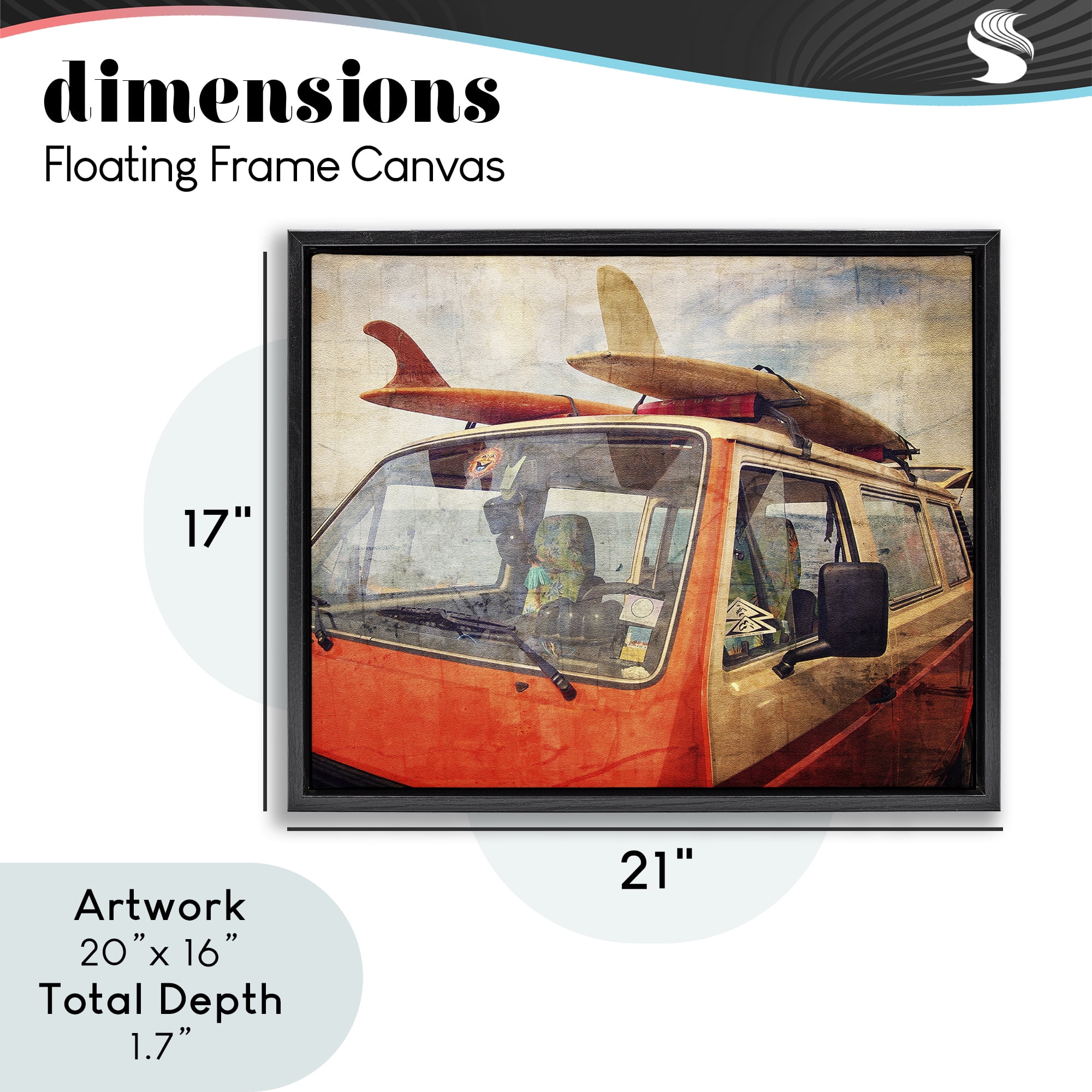 Stupell Industries Surf Bus Vintage Distressed Black Framed Floater Canvas Wall Art, design by Grotto Studios