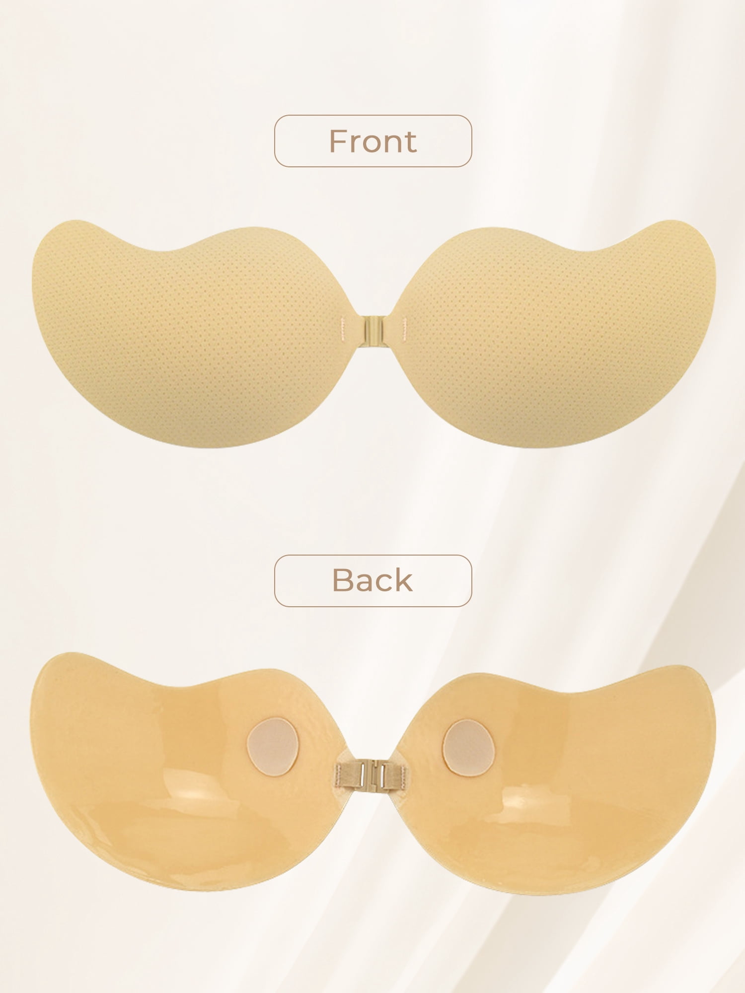Unique Bargains Women's Reusable Push-up Adhesive Bras for Backless Dress S Beige