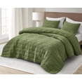 thumbnail image 2 of Chezmoi Collection George 3-Piece Jacquard Quilt Set King Size, Olive Green Textured Woven Lightweight Rectangle Quilted Bedspread for All Seasons (1 Quilt 108x96 inches, 2 Shams), 2 of 9