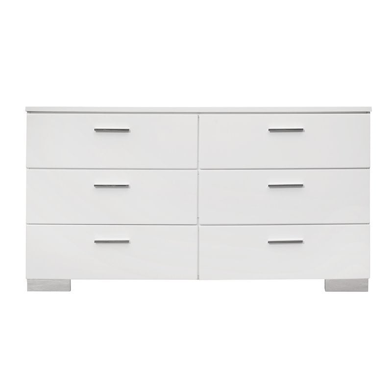 Pemberly Row Limerence White and Chrome Nightstand with Two Drawers