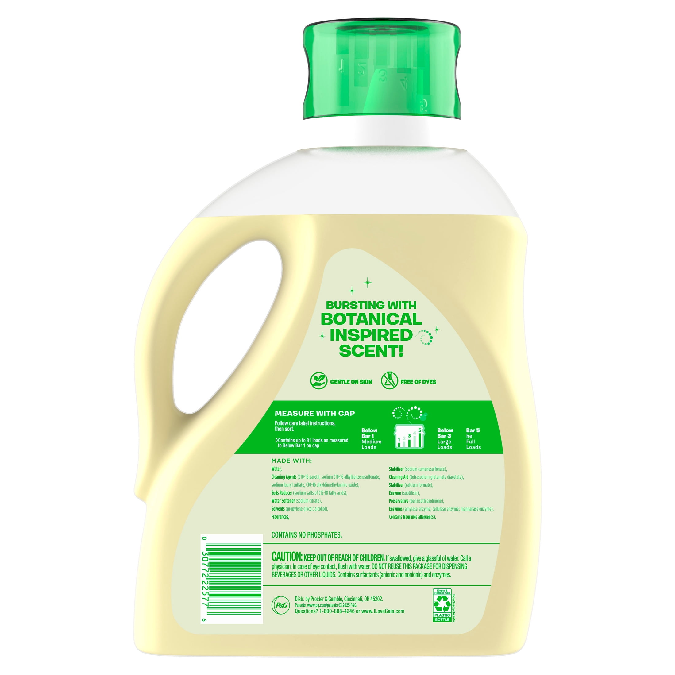 Gain Botanicals Liquid Laundry Detergent, White Tea & Lavender Scent, 81 Loads, 107 fl oz, HE Compatible