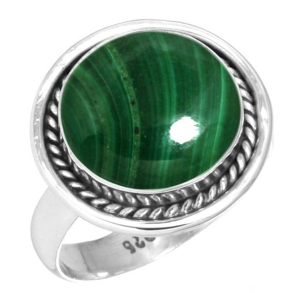 925 Sterling Silver Ring For Women - Men Green Real Malachite Gemstone Silver Ring Size 12 May Birthstone Elegant Silver Ring Size 12 Mothers' Day Gift For Women 925 Silver Gemstone Jewelry