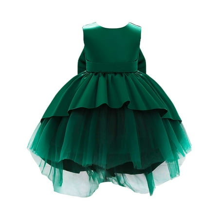 

Baby Girls Dresses Dark Green Solid Color Back Big Bow Dress Dress Dress Birthday Dinner Performance Princess Dress Girls Trendy Dresses