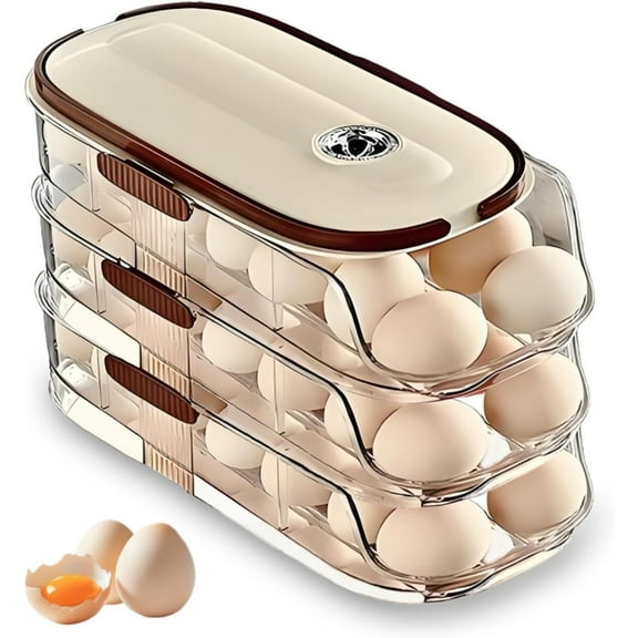 Clear Stackable 3 Tier Automatic Rolling Egg Dispenser With Handle