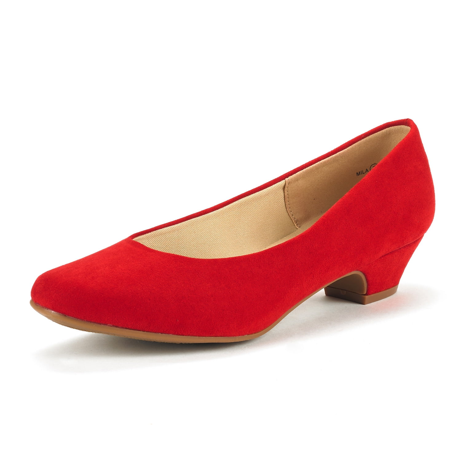 Dream Pairs Women Fashion Heel Pump Shoes Low Chunky Slip On Round Toe Shoes Comfort for Work Mila Red/Suede Size - Walmart.com