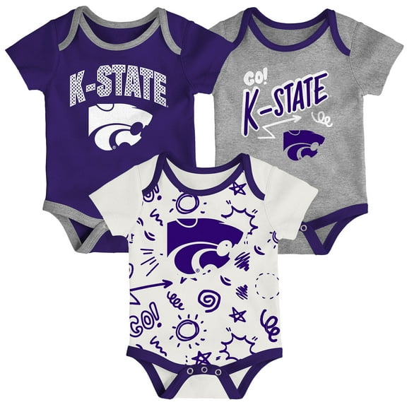 Newborn & Infant Outerstuff Kansas State Wildcats Three-Pack All Day Play Bodysuit Set