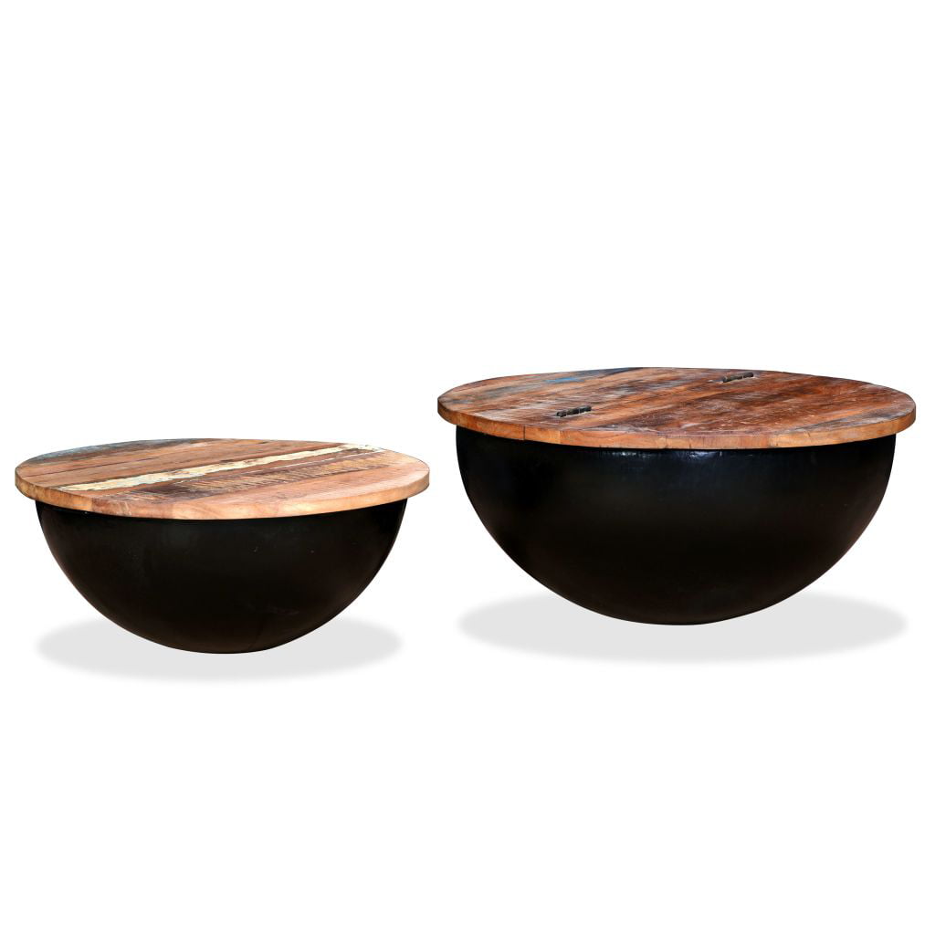 HERCHR 2 Piece Coffee Table Set Reclaimed Wood Black Bowl Shape - Walmart.com