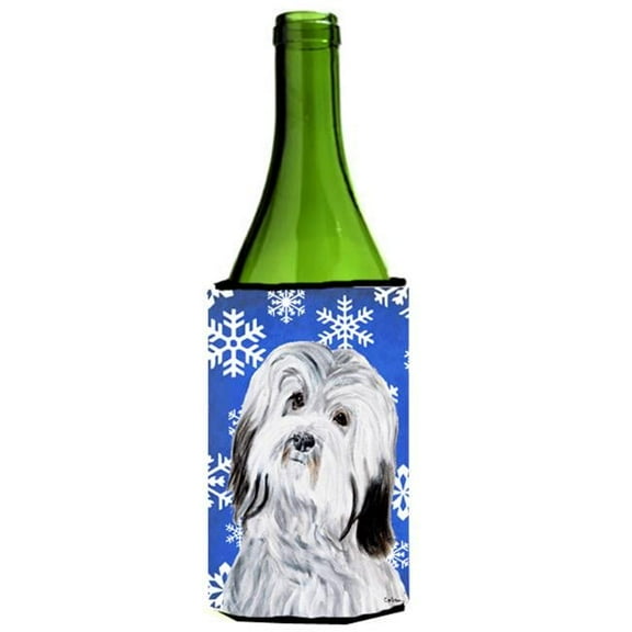 Havanese Winter Snowflakes Wine bottle sleeve Hugger  24 Oz.