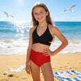 thumbnail image 2 of Agkizg Girls Two Piece Bikini Swimsuit Set Solid Color Ruffle Detail Swimwear for Kids Youth Teens Beach Pool Swimming Bathing Suits, 2 of 4