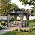 thumbnail image 2 of 10x10 ft Double Roof Hardtop Gazebo, Heavy Duty Galvanised Steel Hardtop Pavilion with Nettings and Curtains, Aluminum Gazebo for Patio, Terrace, Lawn and Deck, Gray, 2 of 7