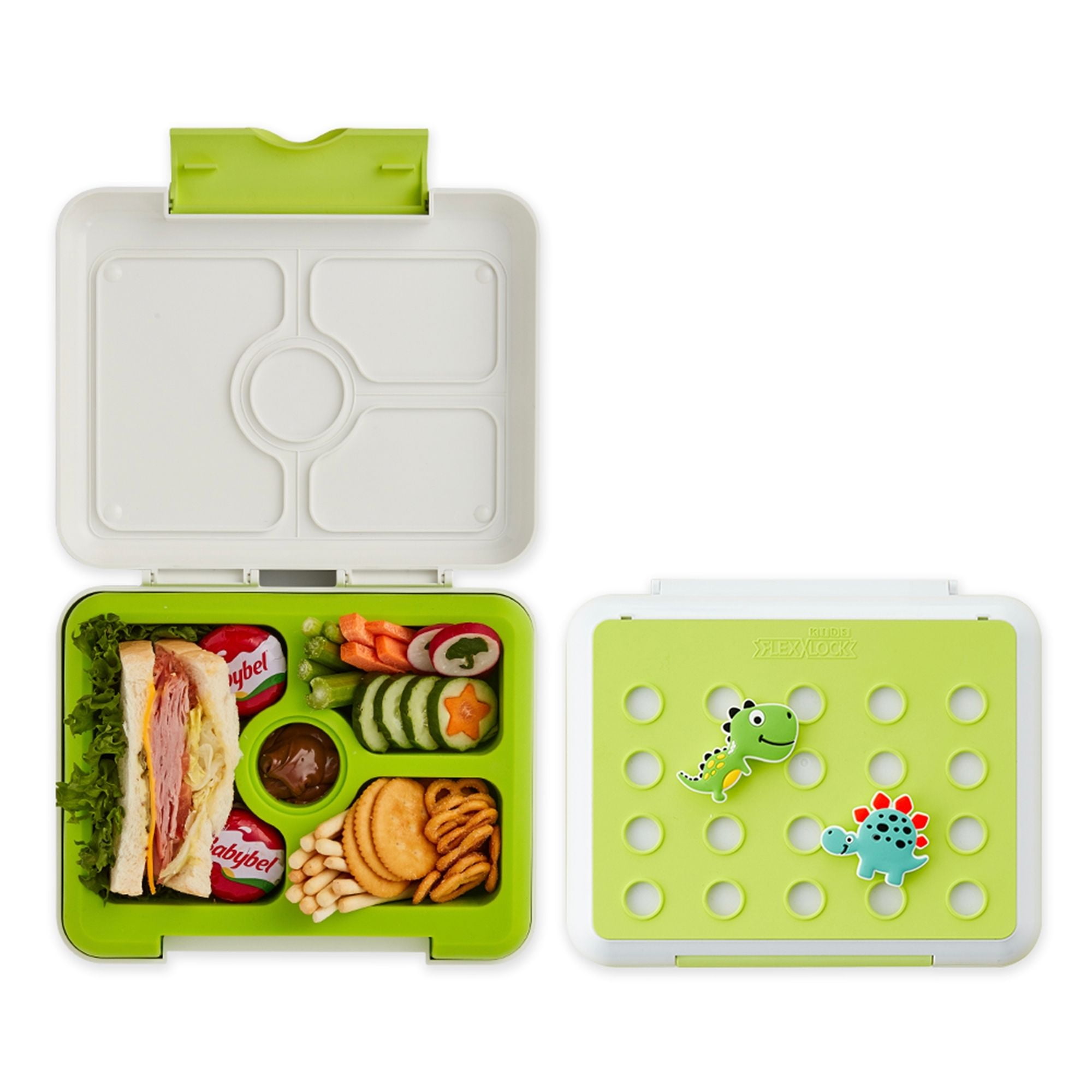 Nyte Nyte Baby Green Kids Bento Box 100% Food Grade Silicone Adults &  Toddler Lunch box W 3 Compartments- Microwave, Dishwasher & Freezer Safe-  Leak