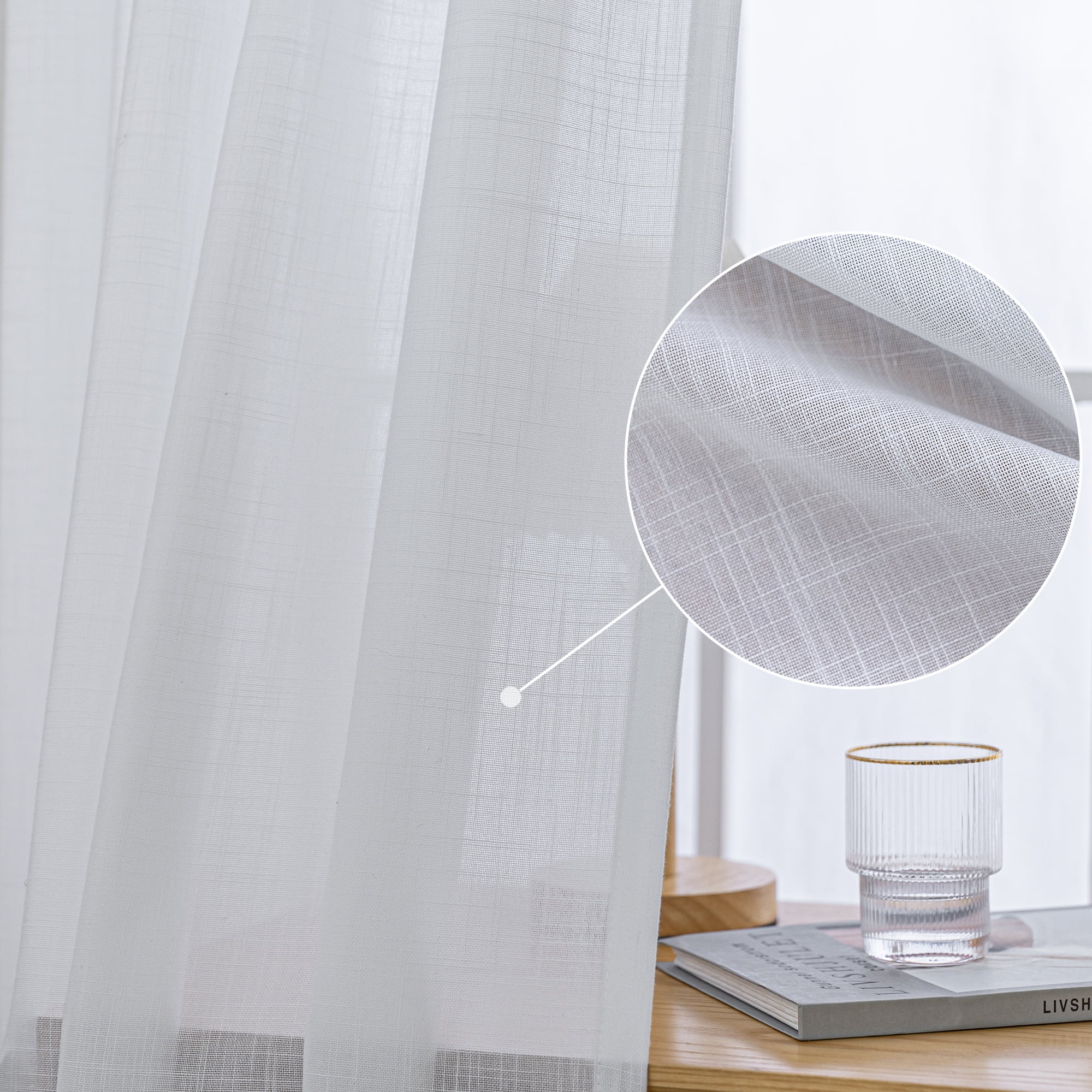 Barossa Design White Linen Curtains 84 inch Long for Living Room Rod Pocket Light Filtering Boho