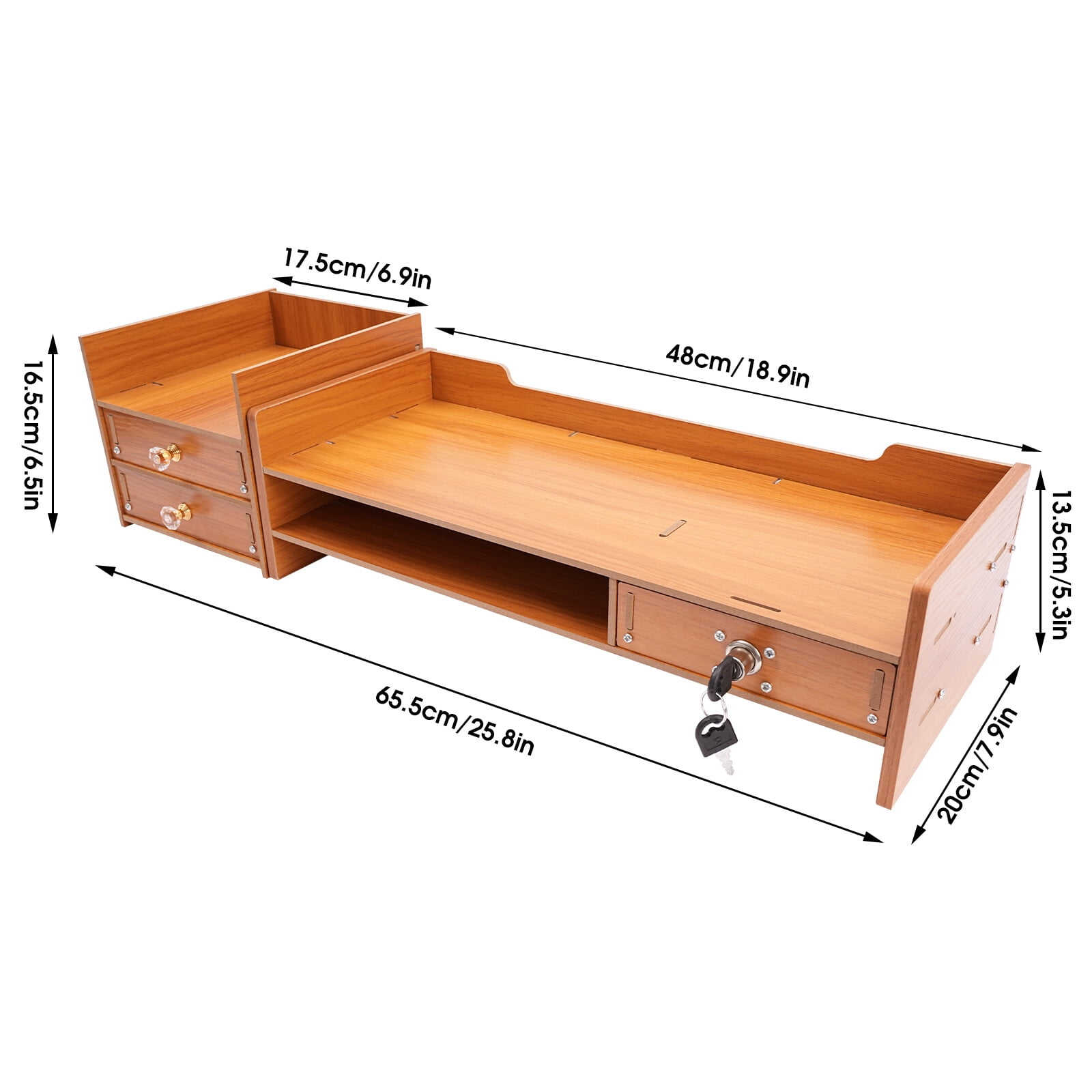 Wooden Desk Organizer With Drawers Office Supplies Computer Stand Desktop Tabletop Storage Stand