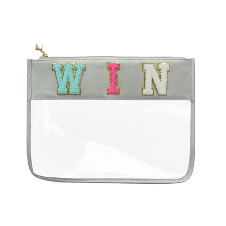 Chenille Letter Bag,Travel Beach Snack Zipper Pouch for Cosmetic Makeup Toiletry, Clear Multi-purpose Monogram Purse Makeup Bags Travel Tote for Women Girls