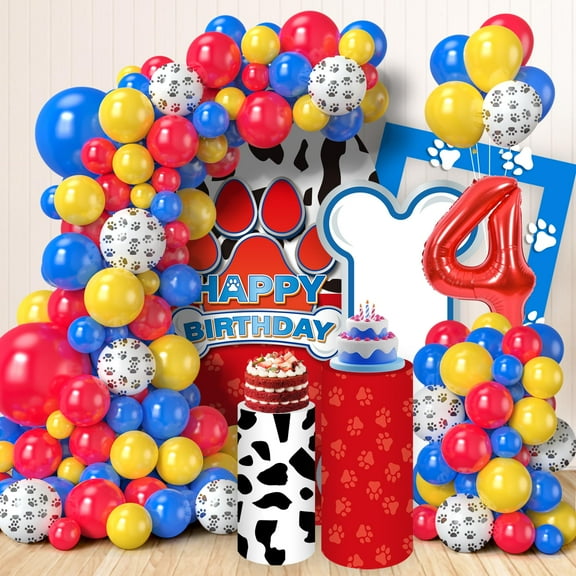 Dog Paw Balloon Arch Garland Kit, KKS1 Cartoon Dog Paw Theme 4th Birthday Balloon Decorations for Boys Girls Puppy Themed Birthday Baby Shower Party Decorations