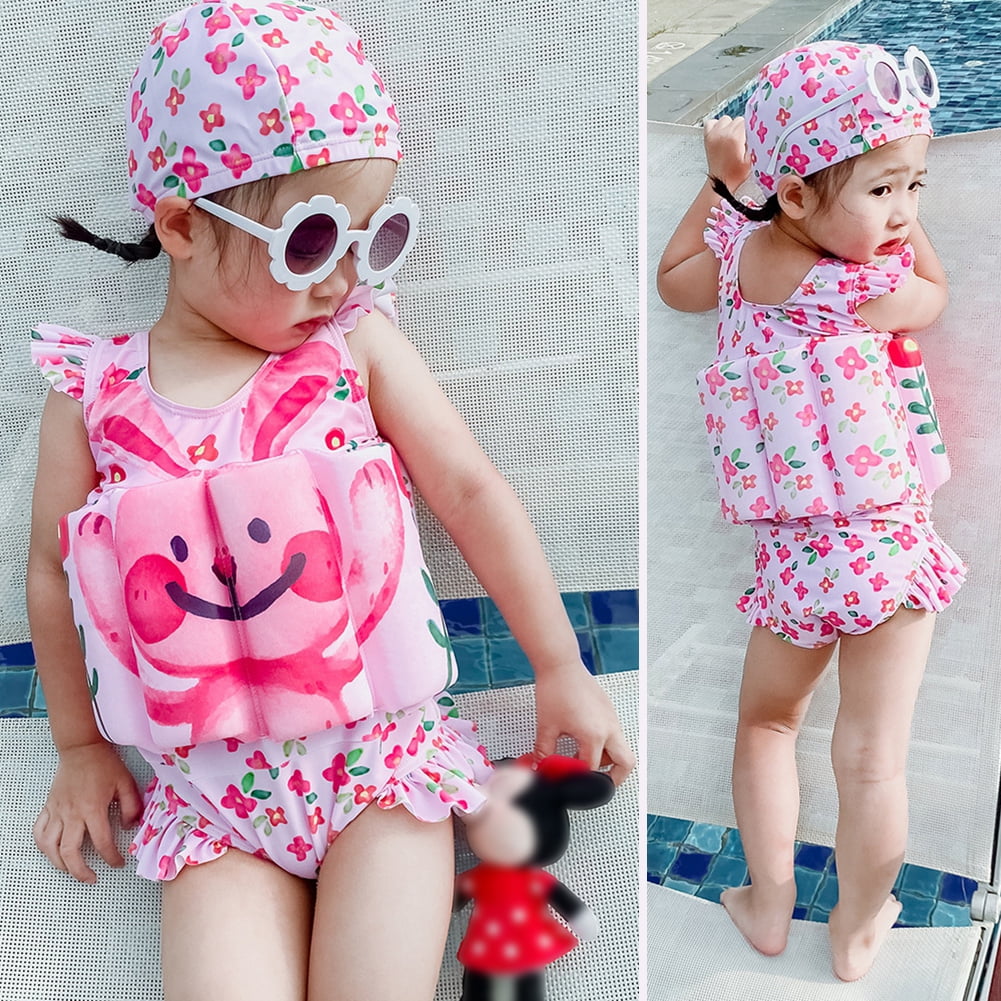 URMAGIC Girls One Piece Ruffle Vest Float Swimsuit Swim Cap 26Y