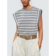 thumbnail image 5 of Gustave Cap Sleeve Striped Tops for Women Summer Casual Shirts Crew Neck Trendy Basic T-Shirt Tank Blouse Loose Fit "Gray, M", 5 of 6