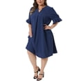thumbnail image 4 of Agnes Orinda Women's Plus Size Chiffon Dresses Notch V Neck Bell Short Sleeve Pleated Summer Casual Midi Dresses with Pockets 2X Dark Blue, 4 of 5