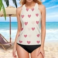 thumbnail image 5 of Women's Printed Tankini Top - High Elasticity Slim-Fit Swimsuit with Removable Straps & Cups, Perfect for Beach & Pool Parties，Pink Hearts, 5 of 7