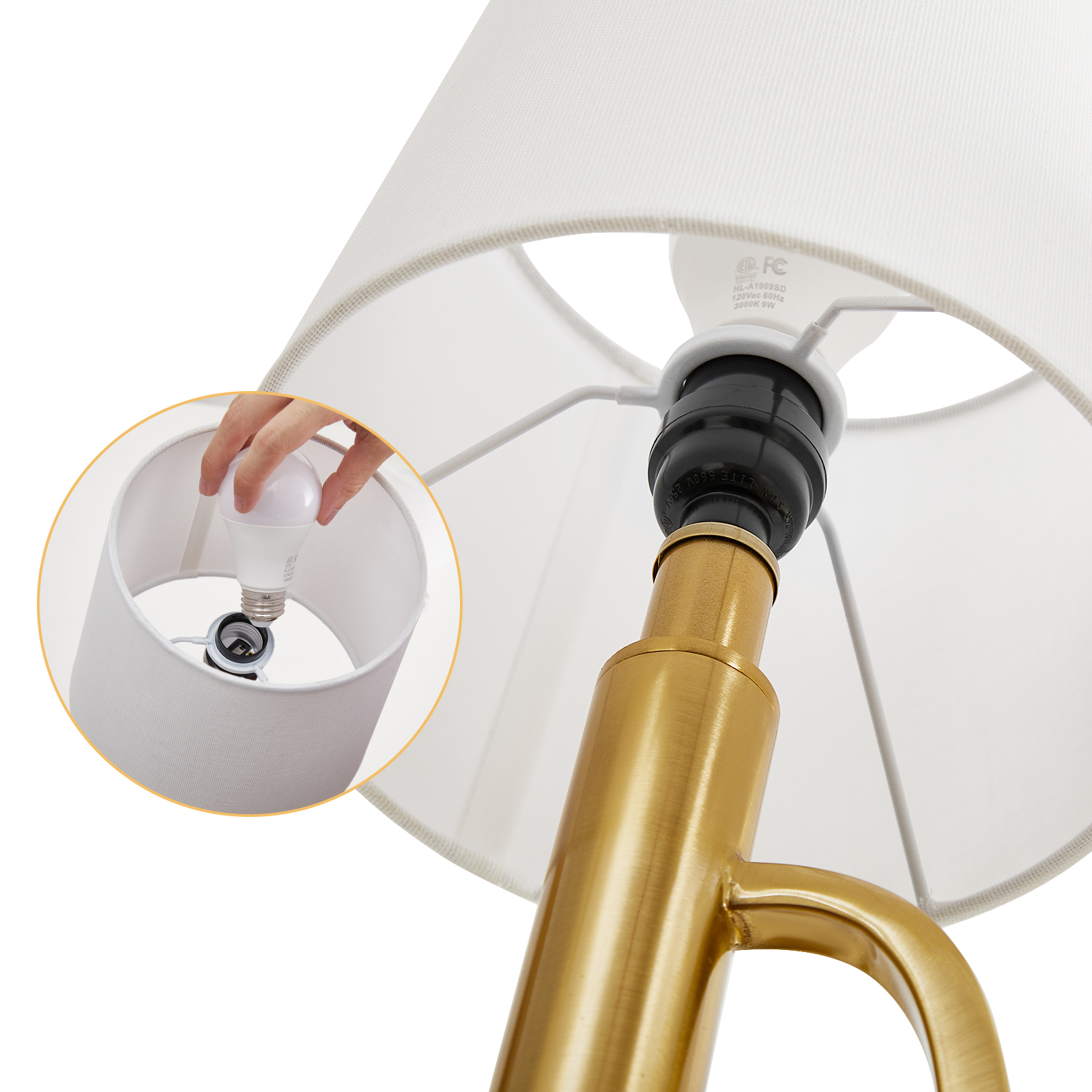 NATYSWAN marble base dual head floor lamp with 2 9W LED bulbs and pedal switch, modern light luxury style, suitable for living room and bedroom