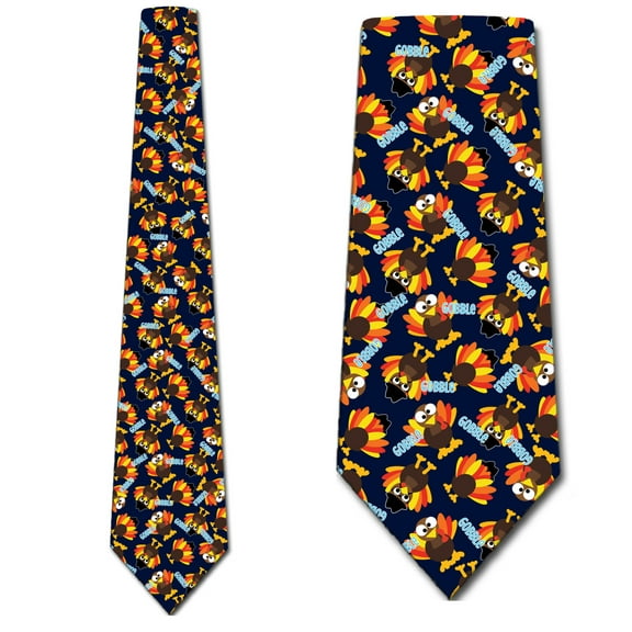 Thanksgiving Neckties Turkey Ties Mens Holiday Neck Tie Navy