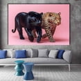 thumbnail image 5 of Mudket Black Panther & Leopard Walking on Pink Background Canvas Wall Art, Modern Wildlife Canvas Art for Living Room Bedroom Print for Office Home Decor , Framed Ready to Hang - 12"L x 8"W, 5 of 9