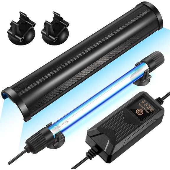11W Aquarium UV Light for Fish Tank, UVC Light Fish Tank for Aquarium Algae Control, Submersible Waterproof UV Lamp with Timer and Hood for Pond Sump Swimming Pool