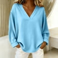 thumbnail image 2 of Dagugfen Women's Tops V Neck Long Sleeve Womens Loose Pullover Basic Homewear Shirts Pajama Tops for Women, 2 of 6