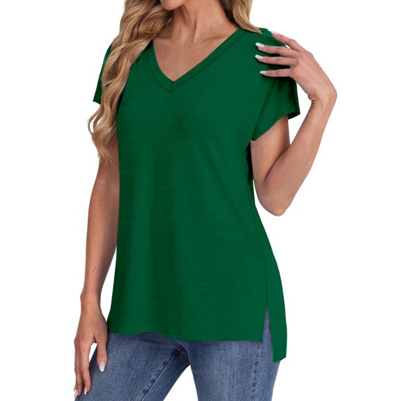 Sweet Home Farm V Neck T Shirts for Women Summer Daily Casual Short Sleeve Tops Blouses Loose Fit Shirt Short Sleeve Shirts for Women Green