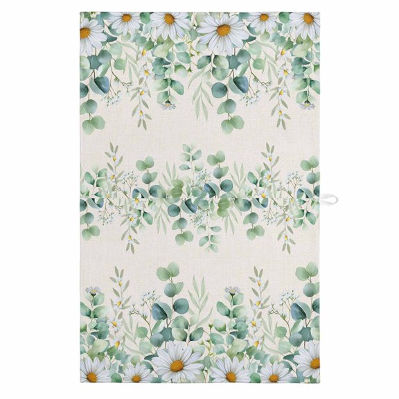 Green Eucalyptus Leaves 1 Pack Kitchen Towel, Water Absorbent Dish Towel, Daisy Summer Botanical Watercolor Decorative Hand Towels - Quick Drying Cloth for Cooking Baking, 18x28 Inch