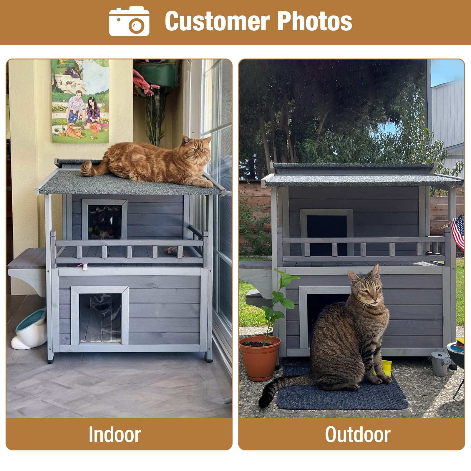 BUTINGLALE Outdoor Feral Cat House, Outside Cat Condos Two Story, Rainproof Kitty House for Winter