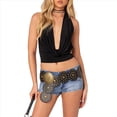 thumbnail image 1 of Tops de Cuello Halter para Mujer, Sin Mangas, con Escote en V Profundo y Cordones, Estilo Urbano de Verano Y2K Negro M, 1 of 8