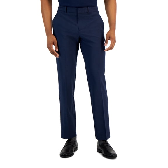 Perry Ellis Mens Modern fit Dress Pants 42 / 30 Navy Blue Plaid Stretch