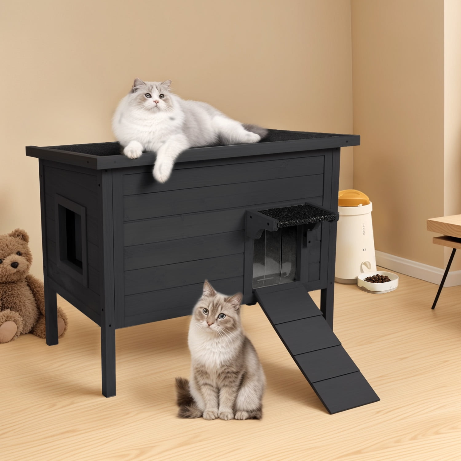 FODINGHILL Outdoor Cat House,Waterproof Cat Shelter for Winter,Feral Cat House Outdoor,Black