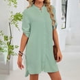 thumbnail image 6 of Arlun 2026 Spring Summer Button down Shirt Dresses for Women Long Sleeves Solid Color Mini Dress Trendy Roll-Sleeved Loose Comfy Thin Beach Vacation Frock Light Green XXL, 6 of 7