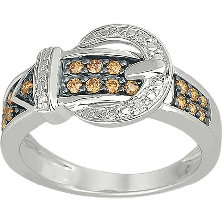 1/4 Carat T.W. Champagne and White Diamond 10kt White Gold Buckle Ring