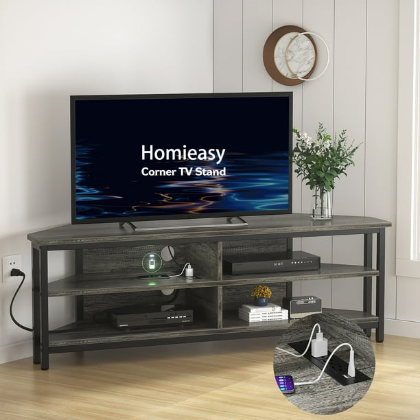 Homieasy 55 inch Corner TV Stand with Power Outlet, Corner