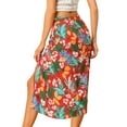 thumbnail image 3 of INSPIRE CHIC Women's Hawaiian Skirts 2024 Summer Beach Ruched Front Tropical Skirt with Slit XS Red, 3 of 6