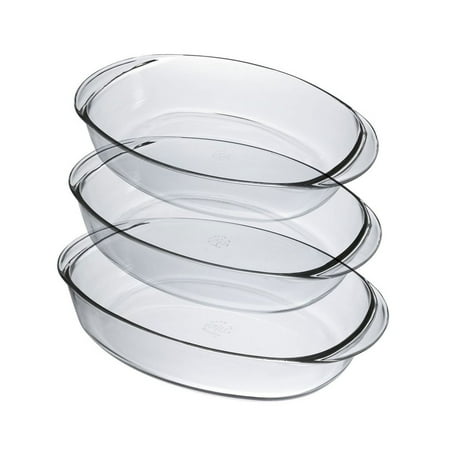 Large Oval Glass - Duralex Oven Chef Glass Oval Baking Dishes/Roasters, Set of 3