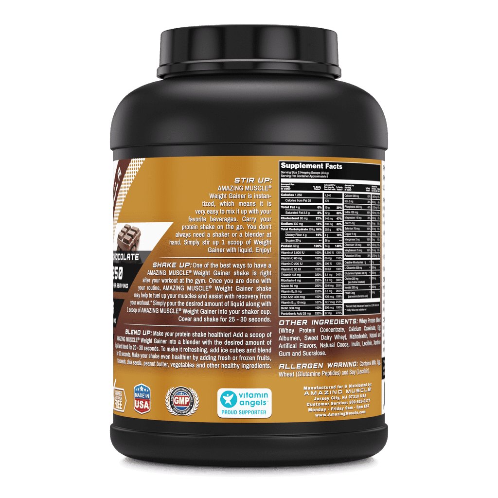Amazing Muscle Whey Protein Gainer Chocolate Flavor 6 Lbs Supplement | Non-GMO | Gluten Free | Made in USA