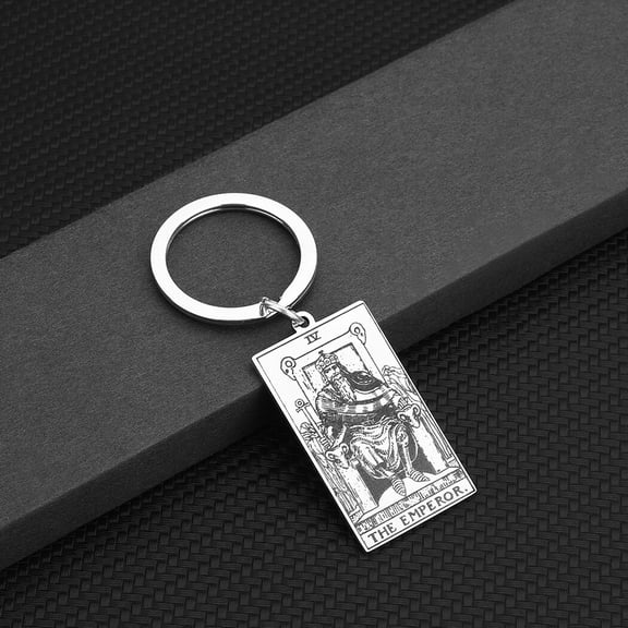 Vintage Emperor Amulet Fortune Keychain for Women Men Tarot Card Pendant Keyrings Stainless Steel Gift Fashion Jewelry