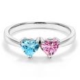 thumbnail image 3 of Gem Stone King 925 Sterling Silver Fashion Right-Hand Ring Heart Shape Swiss Blue Topaz and Vivid Pink Moissanite (1.05 Cttw, Size 8), 3 of 6