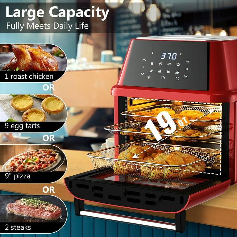 Household Intelligent 12L Electric Oven,Multifunctional Large-Capacity  Chicken Oven Microwave Oven with Bakeware Pizza Baking Mini Oven Red (Red)