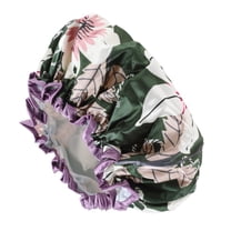 Unique Bargains Women's Double Layer Lily Flowers Shower Cap Green 1 Pc
