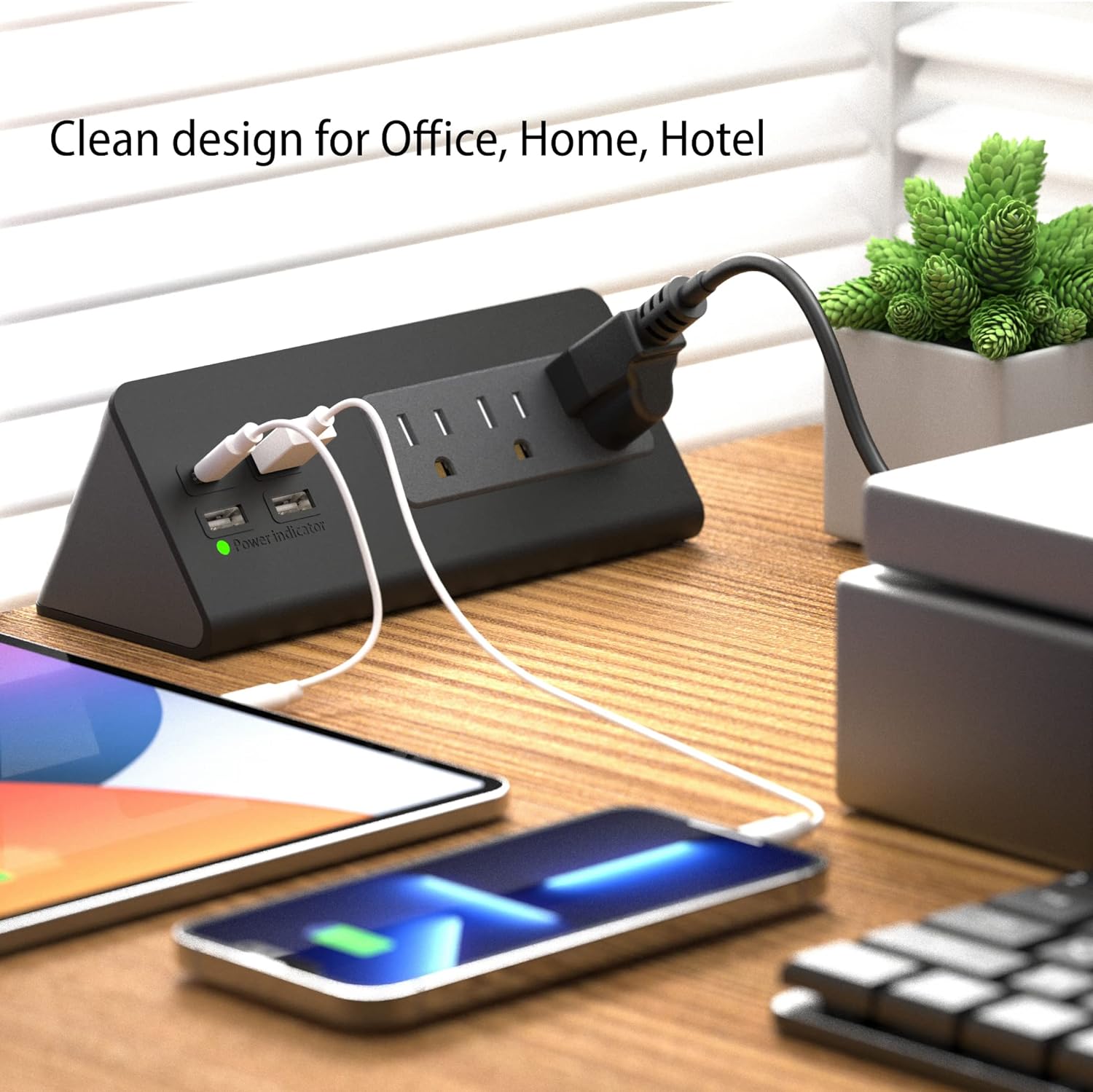 2-Pack Nightstand Power Strip – Edge Mounted Desk Clamp Surge Protector, 3 AC Outlets + 4 USB Ports including USB-C, Ideal for Home, Office, Dormitory, Hotel