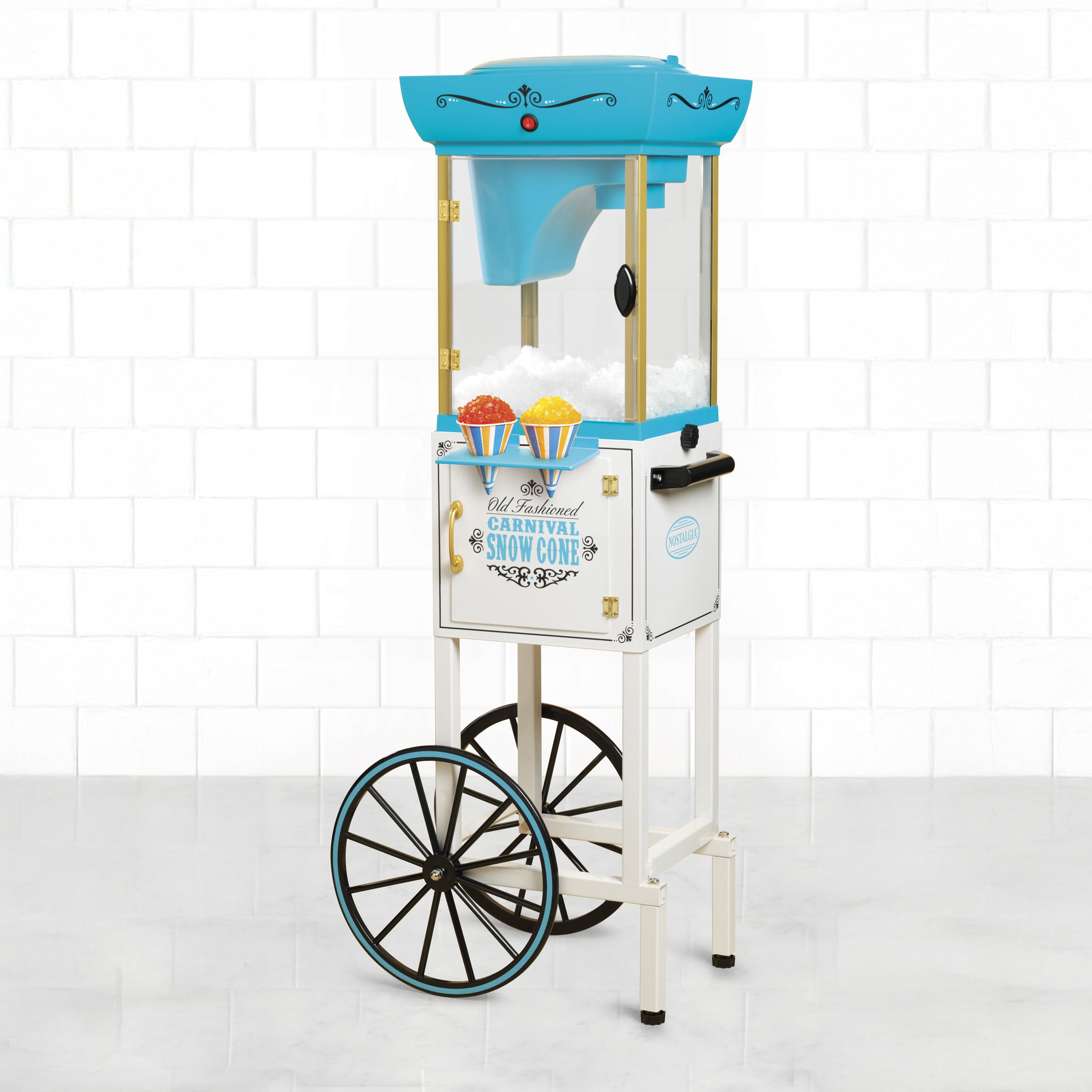 Nostalgia Snow Cone Maker, 48-Inch Shaved Ice Machine and Snow Cone Maker Cart, Blue