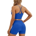 thumbnail image 3 of LangJing Womens Workout Sets 2 Piece Seamless Sports Cami Tops High Waist Biker Yoga Shorts Sets Gym Workout Activewear Matching Set Blue,XXL, 3 of 7