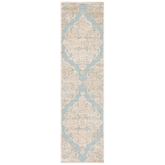 SAFAVIEH Paradise Alannah Damask Runner Rug, Stone/Aqua, 2'2" x 8'