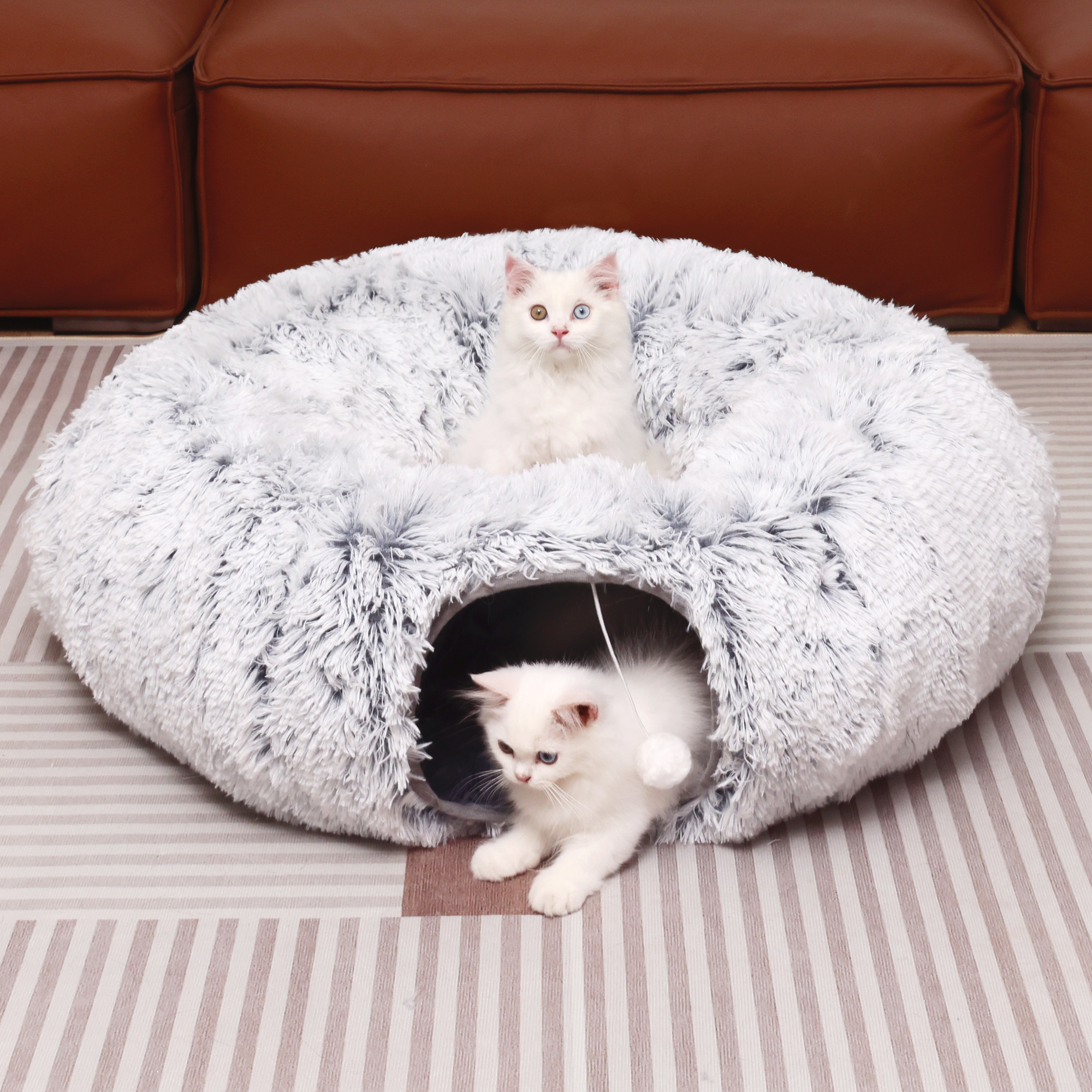 LJSXFI Plush Cat Tunnel with Cat Bed for Indoor Cats, Multifunctional Cat Donut Tunnel for Small Medium Large Cats Kitten Rabbit Puppies